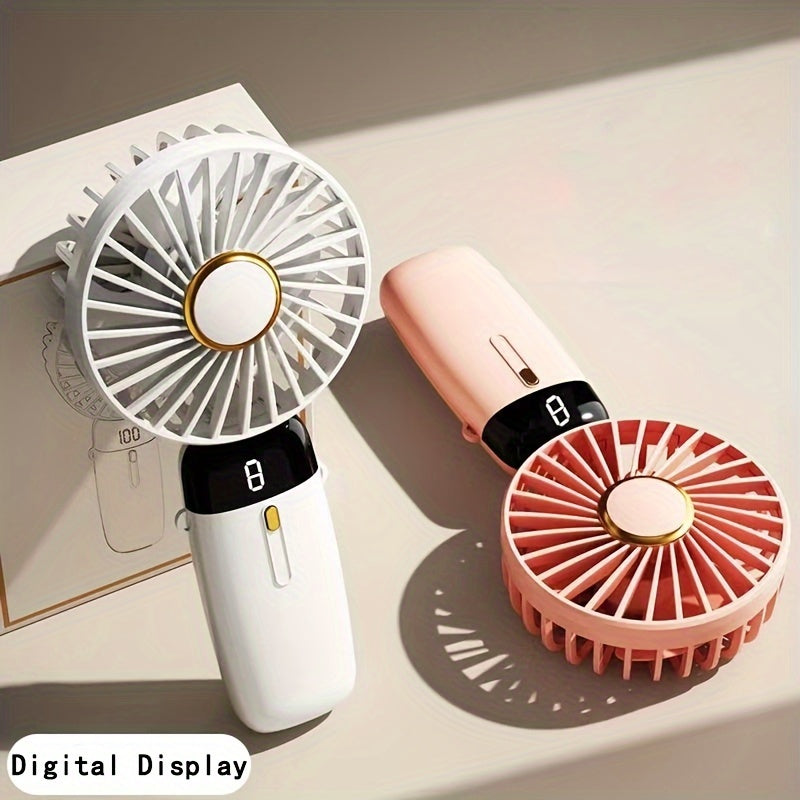 USB Handheld Fan Mini Portable Desktop Folding Fan with Digital Display for Camping Office Travel
