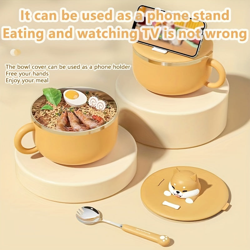 Stainless Steel Noodle Bowl with Dog Design Large Capacity for Pasta Salad and Breakfast