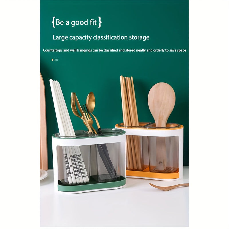 Wall-Mounted Kitchen Utensil Organizer with Drainage, Drill-Free Chopstick Holder