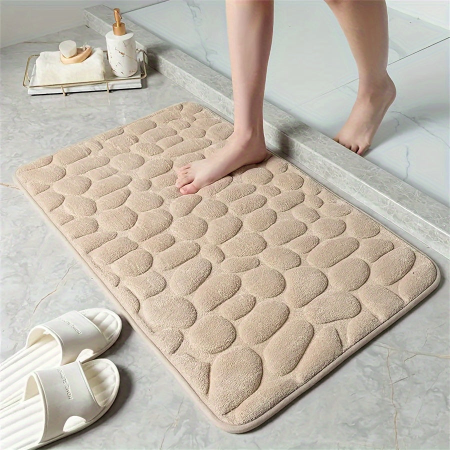 Bath Mat Non-Slip Embossed Pebble Pattern 59.94x39.88cm Absorbent Polyester