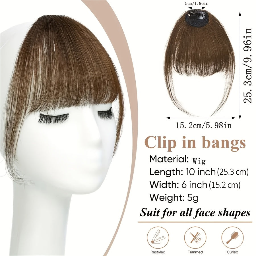 Pinza para el cabello con flequillo sintético unisex color marrón oscuro y negro, estilo elegante para uso diario