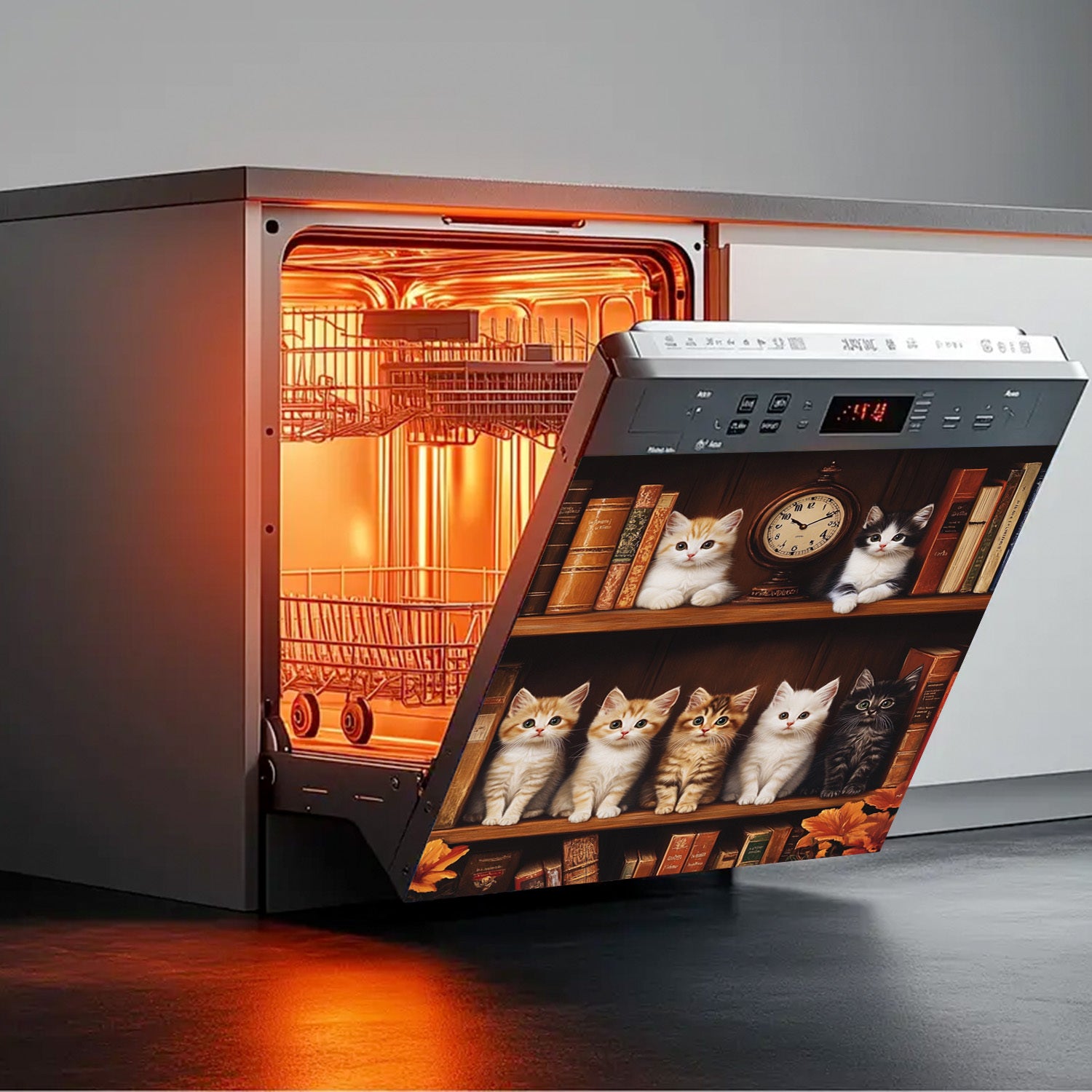 Vintage Mushuk Naxshi Dishwasherni Magnitli Qoplama Magnetli Sticker Yopiq Suvga chidamli Isitishga chidamli 58.5x65 sm