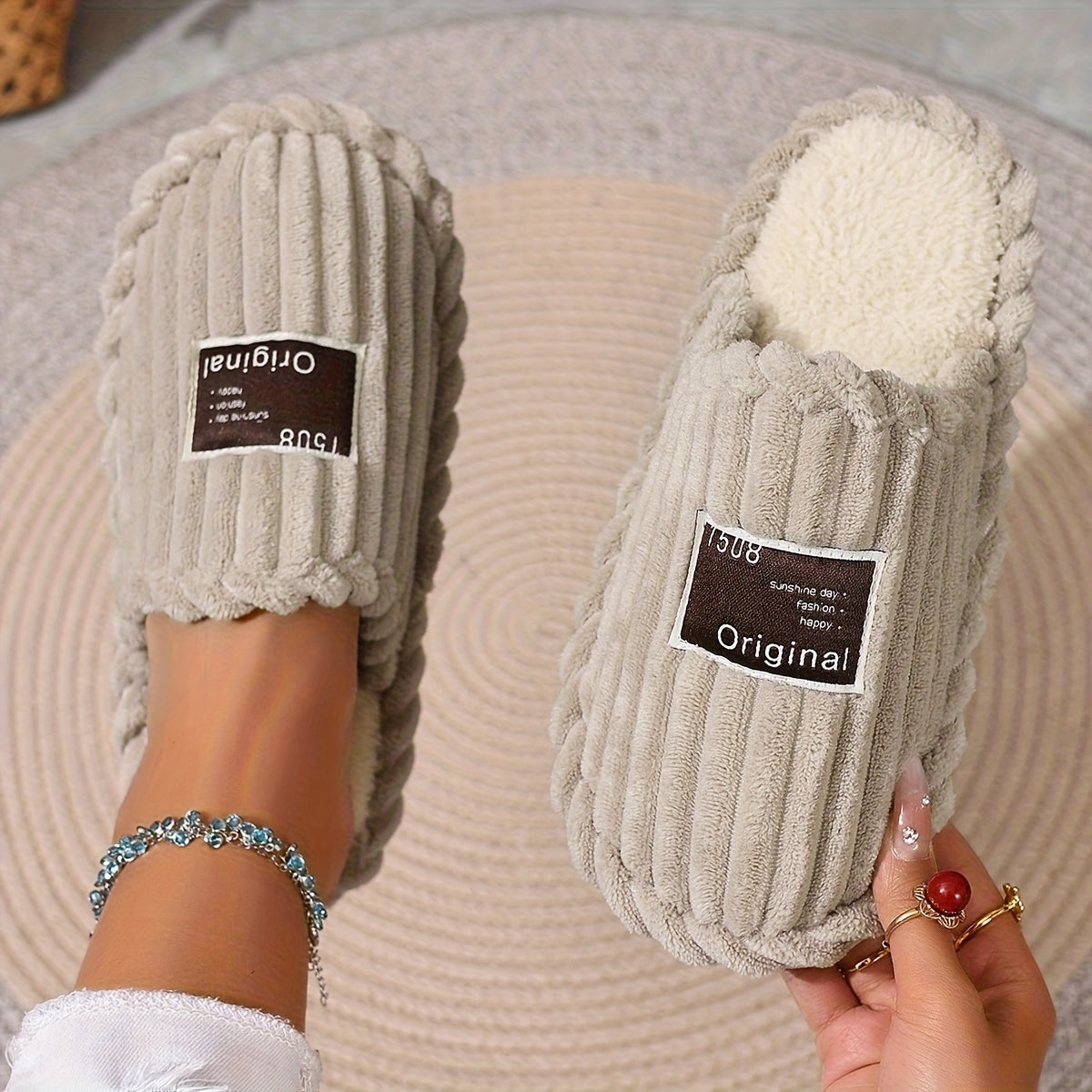 Women's Fuzzy Soft Fabric Slippers with Fluffy Lining for All Seasons