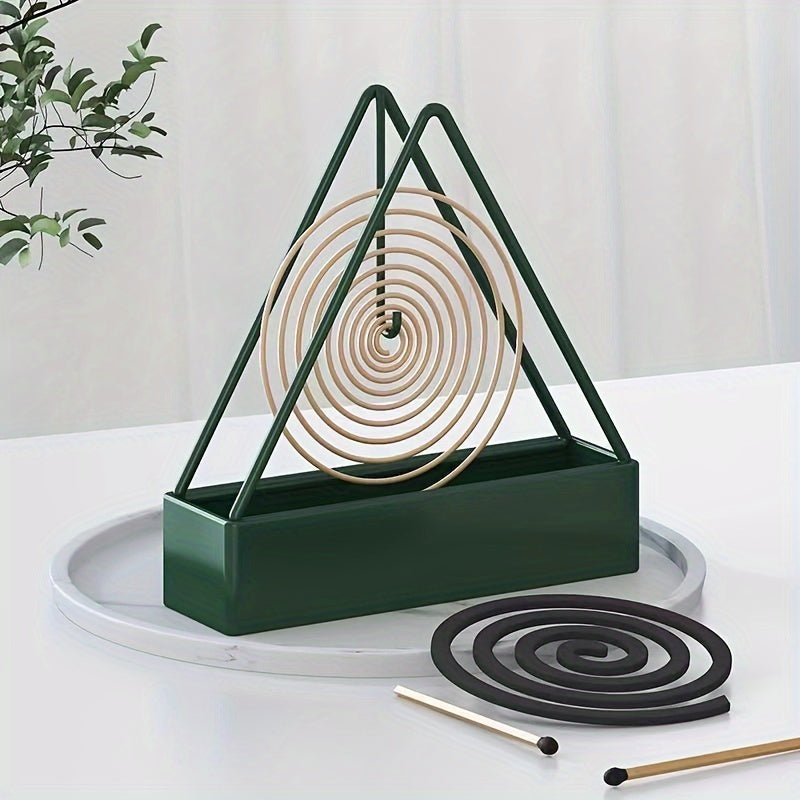 Triangle Iron Mosquito Coil Holder with Plastic Tray Indoor Outdoor Incense Burner