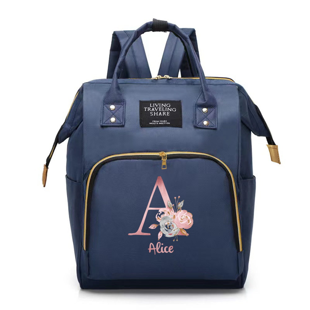 Customizable Mommy Backpack with A-Z Initial Spacious Diaper Bag Oxford Fabric