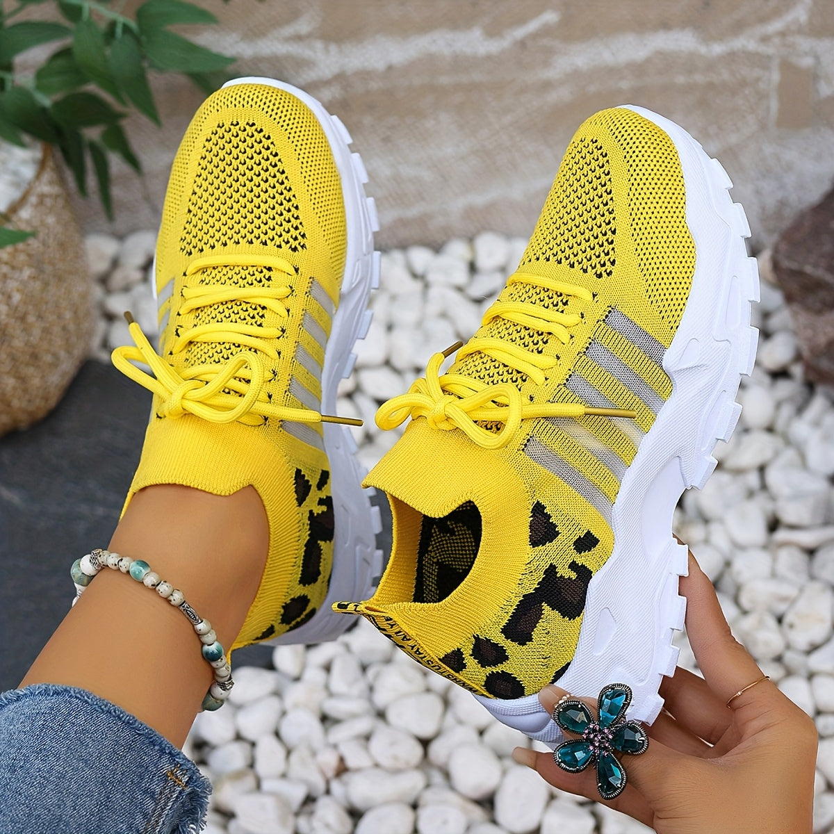 Zapatillas atléticas transpirables con estampado de leopardo para mujer, ideales para correr y hacer ejercicio
