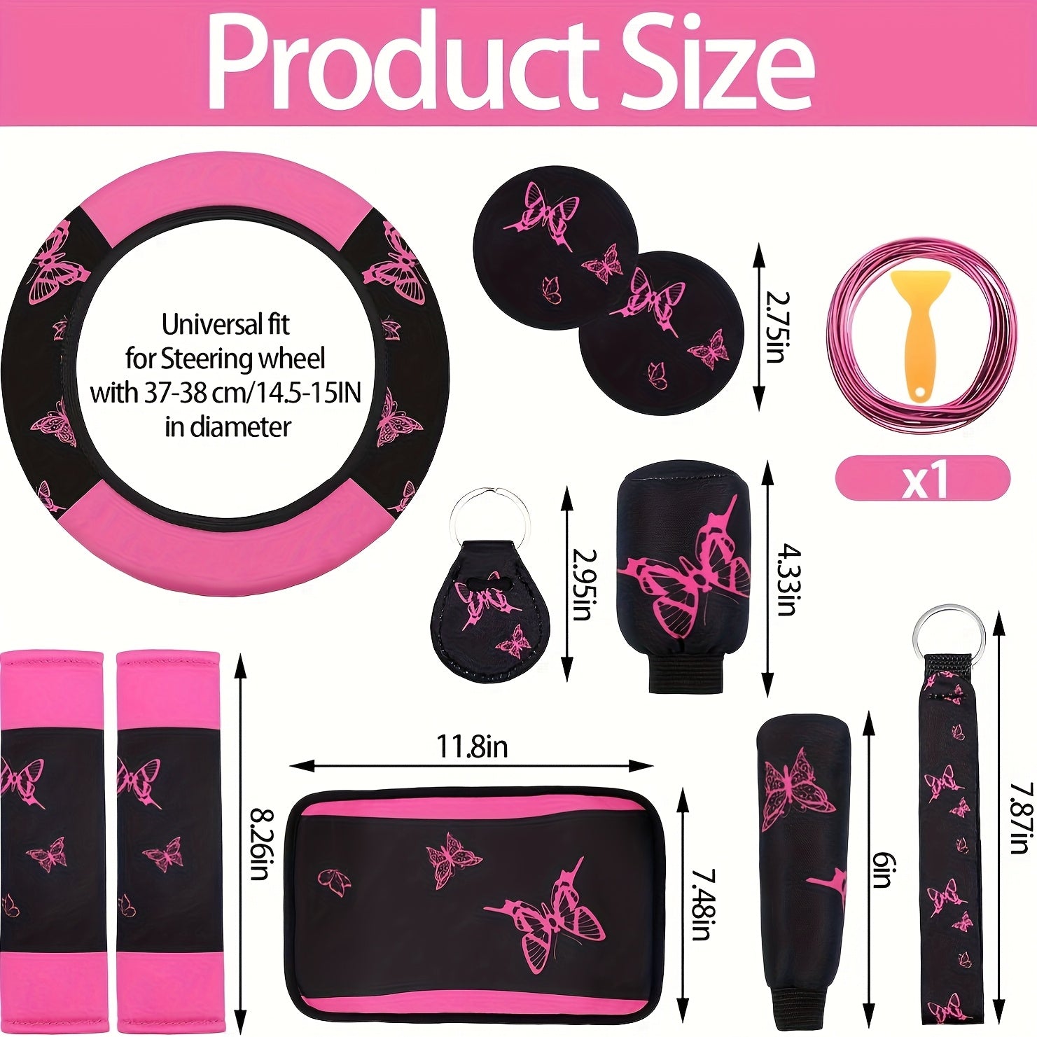 43pcs Pink Butterfly Car Seat Cover Set for SUV Sedan Universal Fit