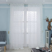 White Lace Window Screen with Double Lace Rod Solid Color Jacquard Curtain