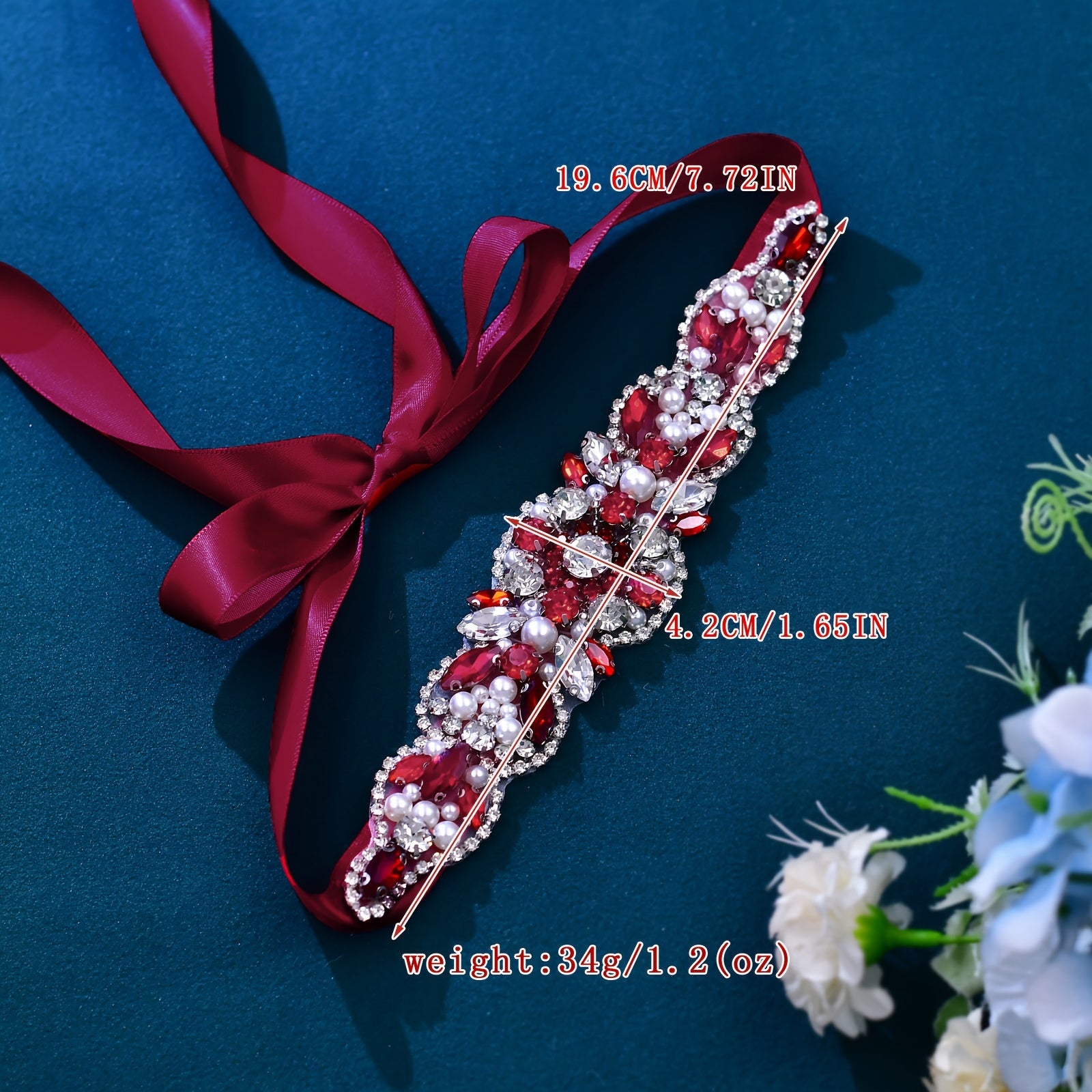 Red Satin Wedding Sash Belt with Rhinestones for Bridal Dresses and Evening Gowns