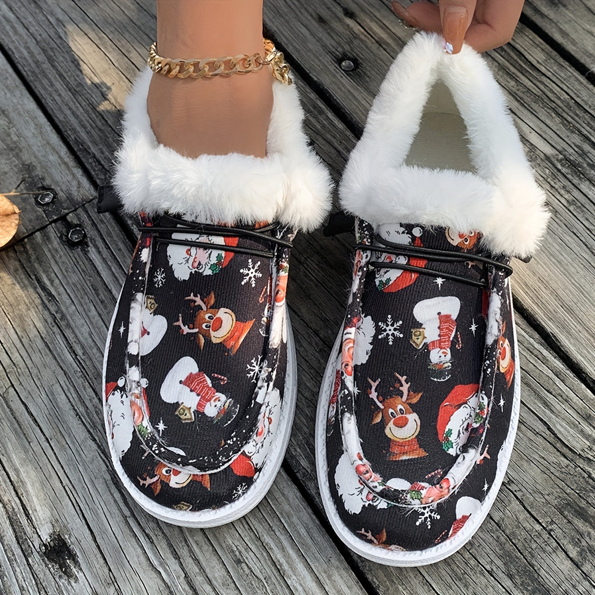 Women’s Festive Santa Snowman Print Casual Shoes Lightweight Fabric Non-Slip