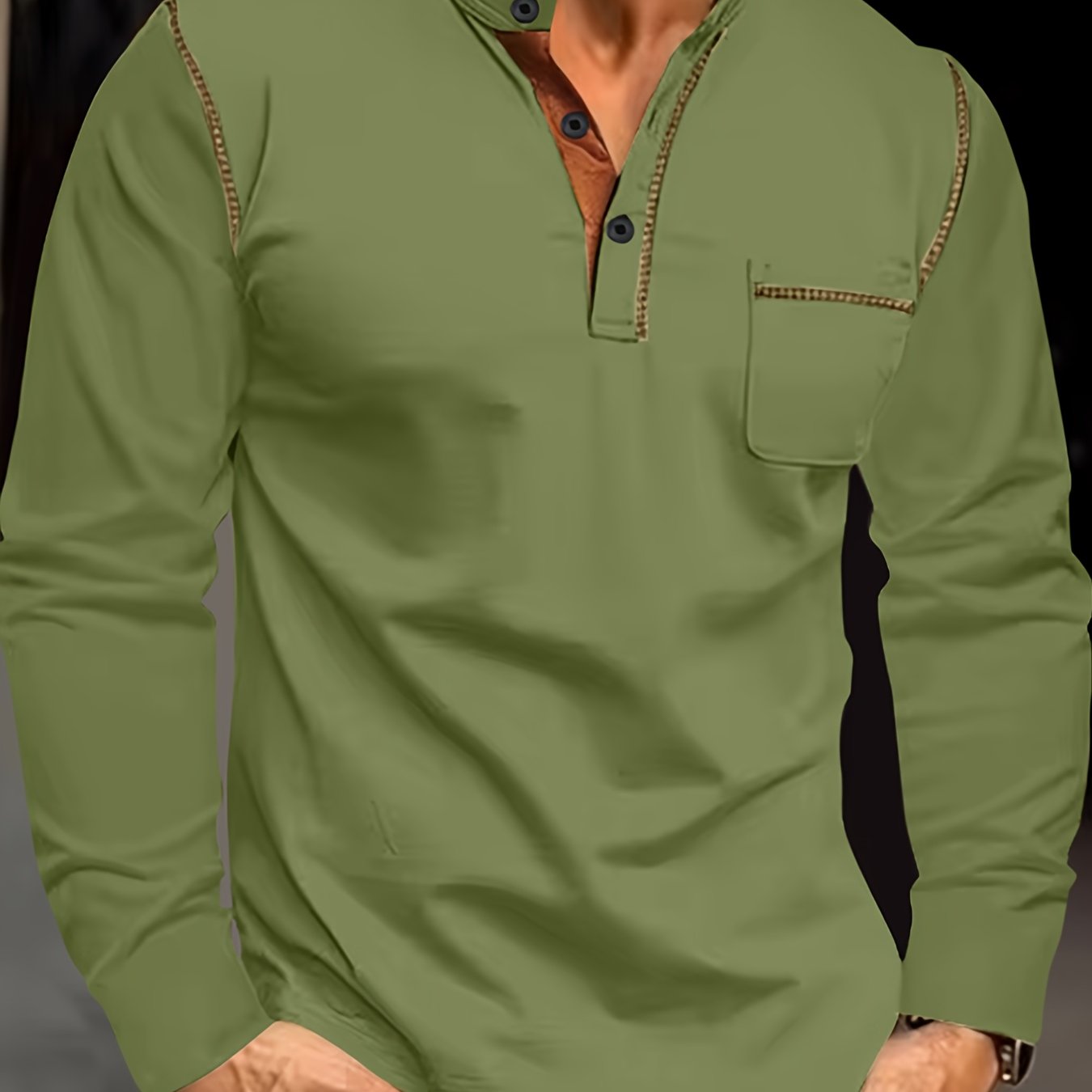 Мужская рубашка с длинным рукавом Henley большого размера, полиэстер, однотонный цвет, повседневный стиль, классический крой