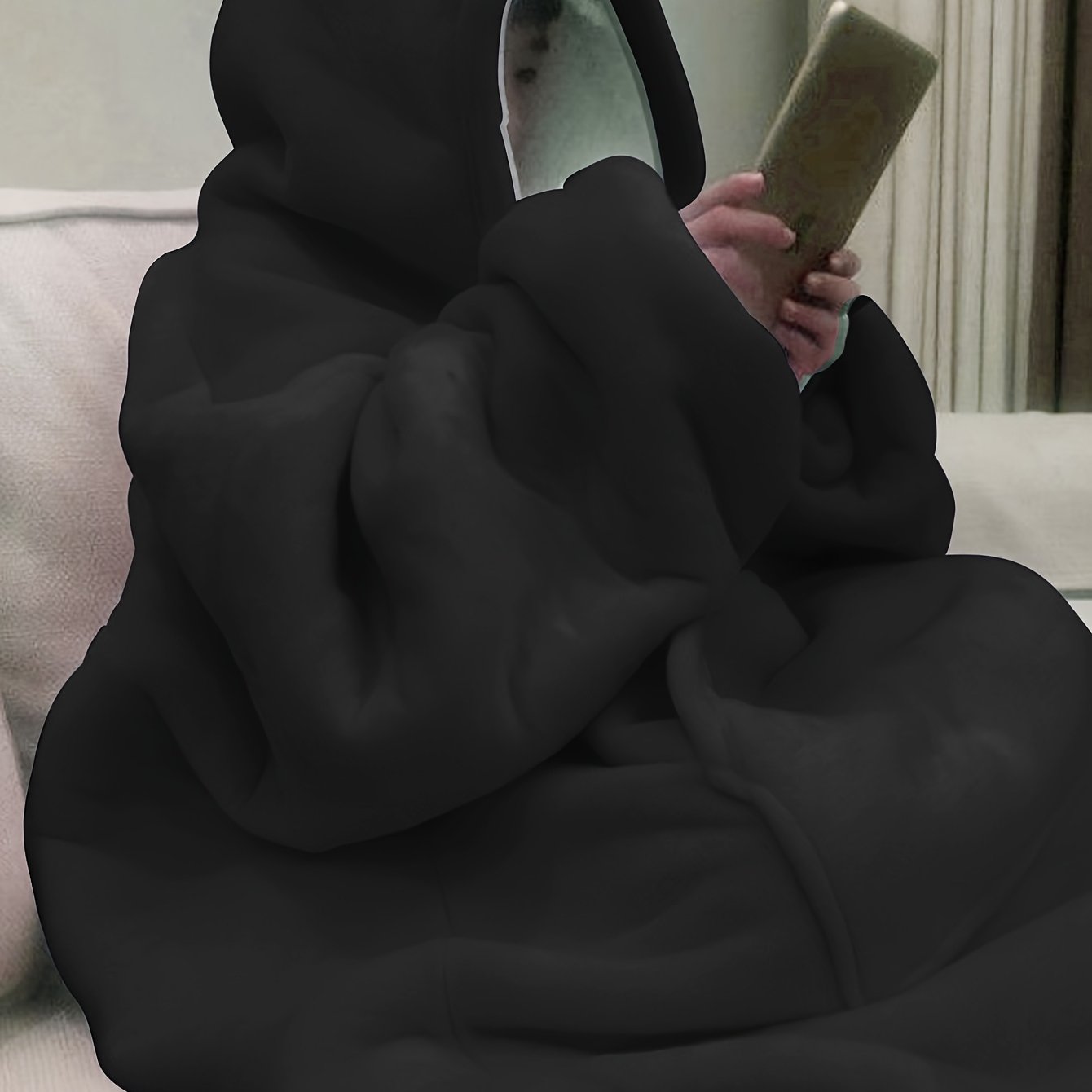 Women's Navy Blue Fleece Hooded Lounge Robe Warm Long Sleepwear