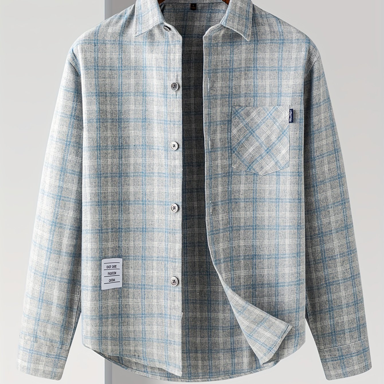 Men's Plaid Long Sleeve Shirt Polyester Blend Button-Up Casual Semi-Formal