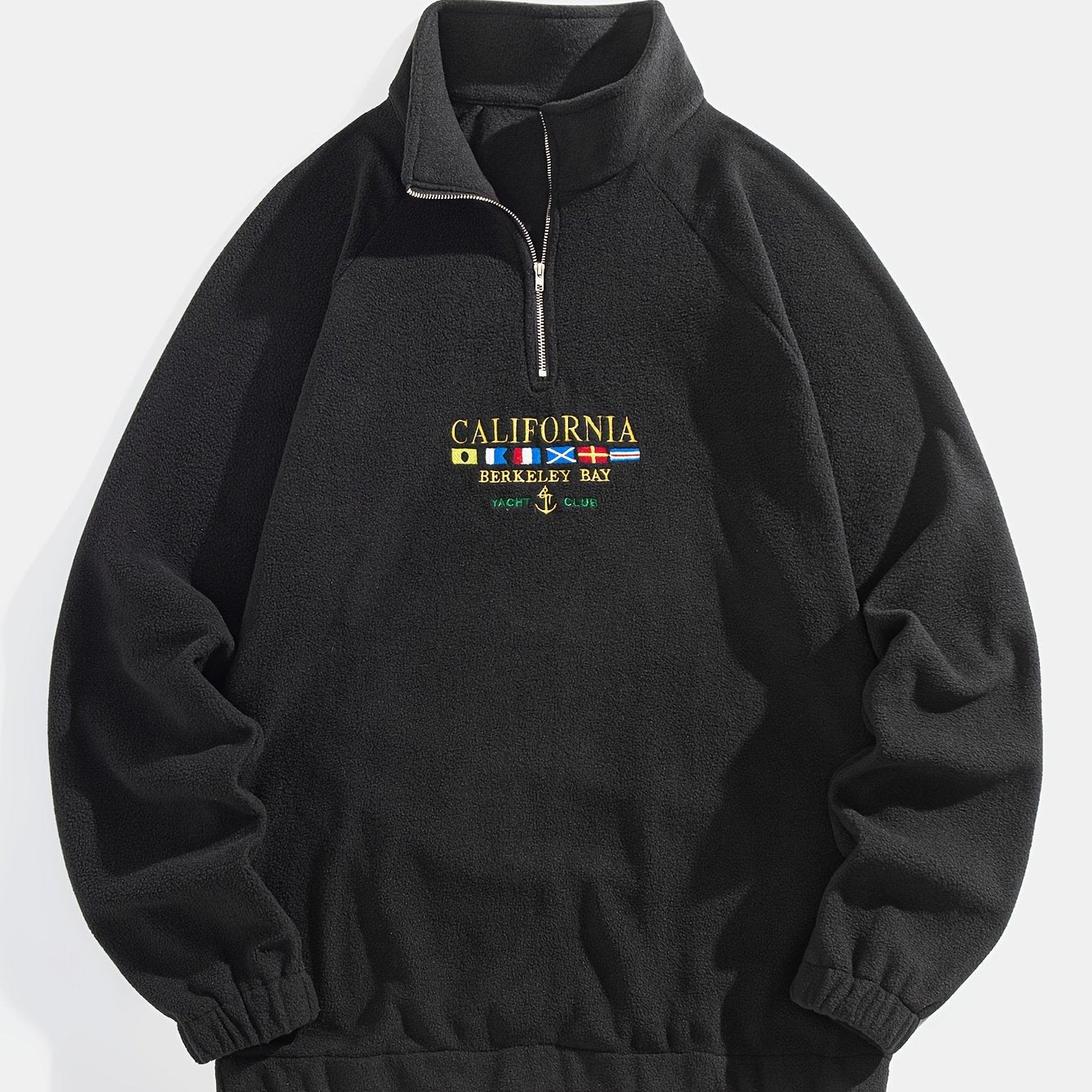 Men's Embroidered Flag Graphic Sweatshirt with Half Zipper Stand Collar for Outdoor Activities