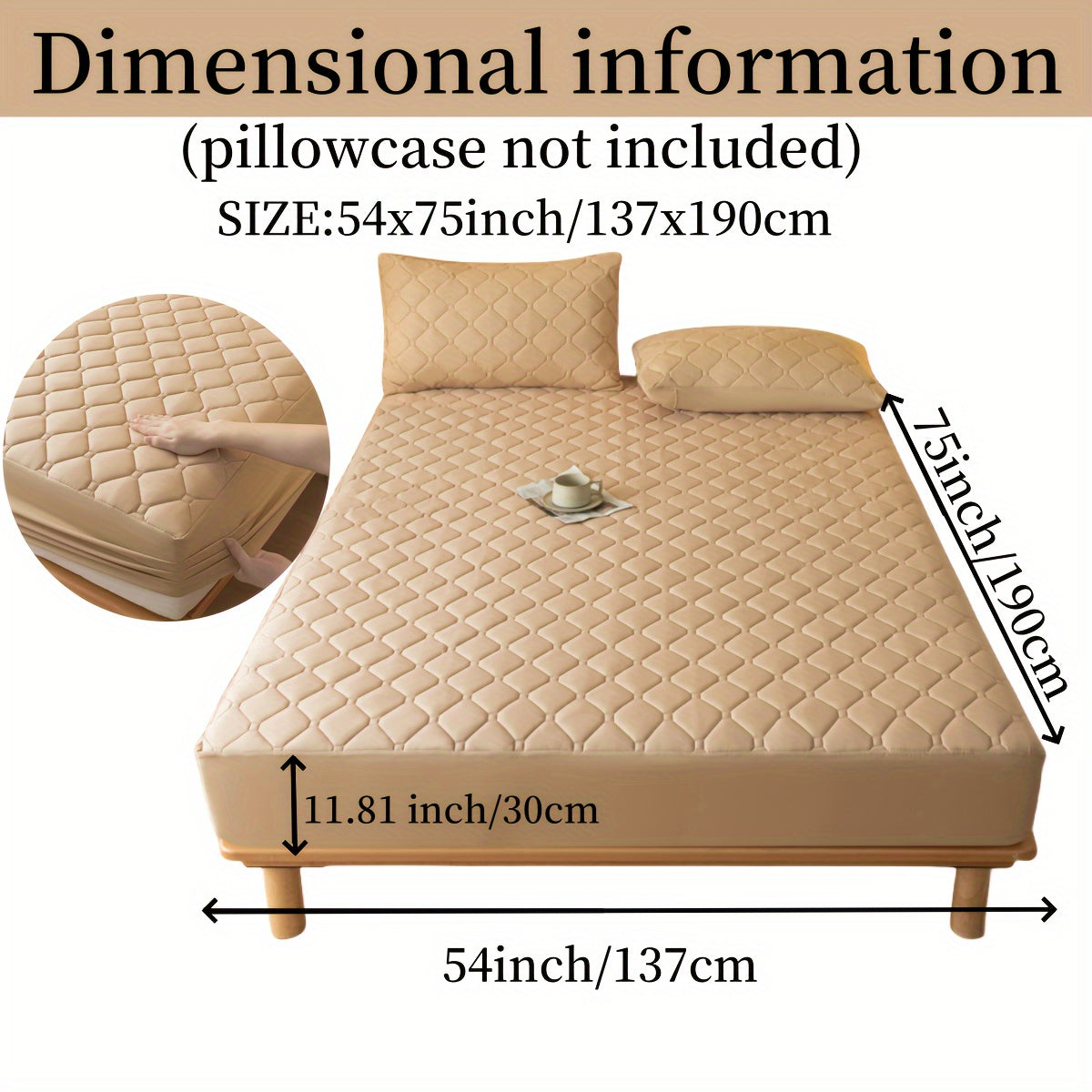 Suv o'tkazmaydigan, shovqinsiz, emboss qilingan yostiq qoplami, to'shakka mos keladigan, 29.97 sm chuqurlikdagi, yuviladigan, chang o'tkazmaydigan