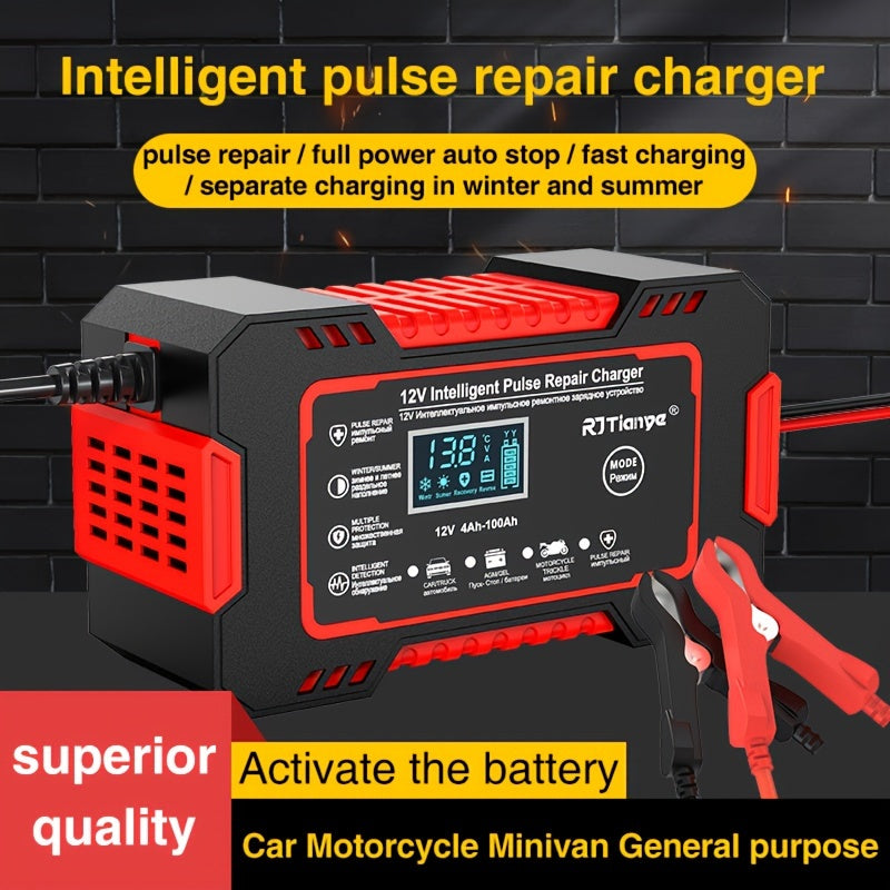 12V 6A Lead Acid Battery Charger with LCD Display Overcharge Protection for Cars Trucks Motorcycles Marine Equipment
