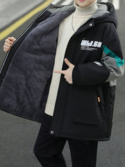 Мужская зимняя парка куртка с флисовой подкладкой, алфавитный узор, полиэстер хлопок, обычный крой