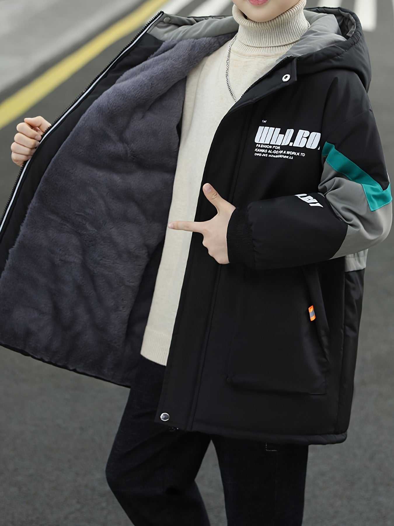 Мужская зимняя парка куртка с флисовой подкладкой, алфавитный узор, полиэстер хлопок, обычный крой