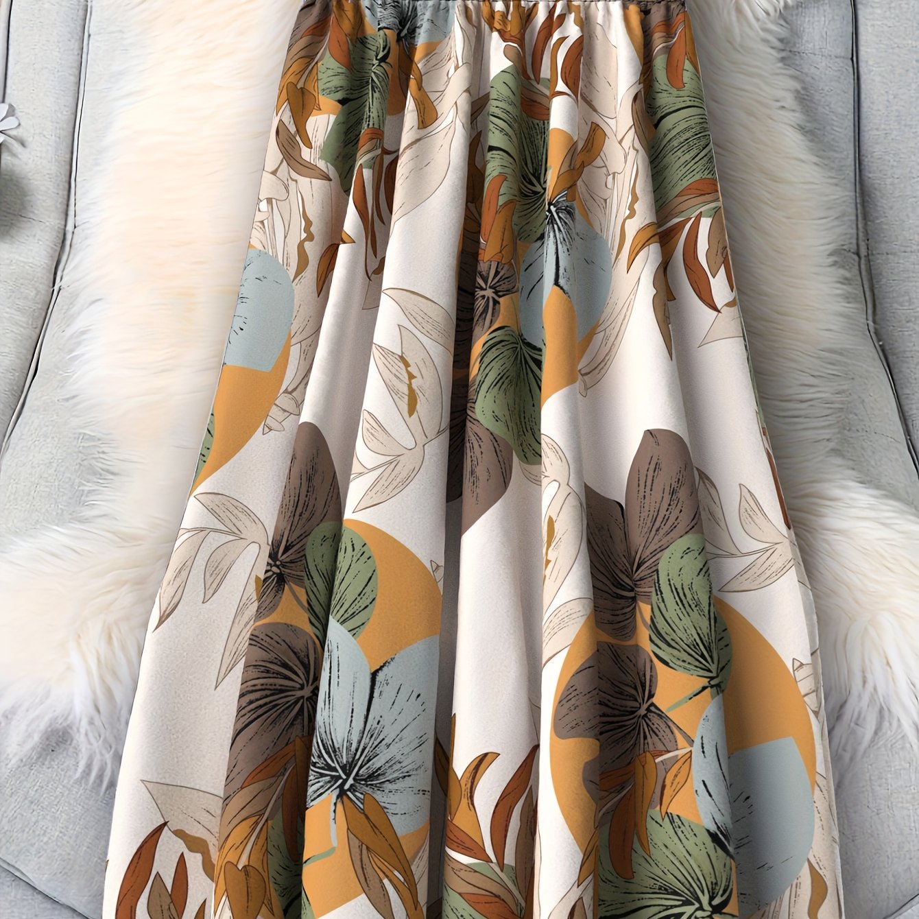 Plus Size Women's Elegant Mid-Length Vacation Skirt Printed Fabric Elastic Waist