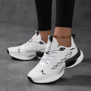 Women's Breathable Mesh Athletic Sneakers Low Top Lightweight Cushioned Running Shoes White Large Size