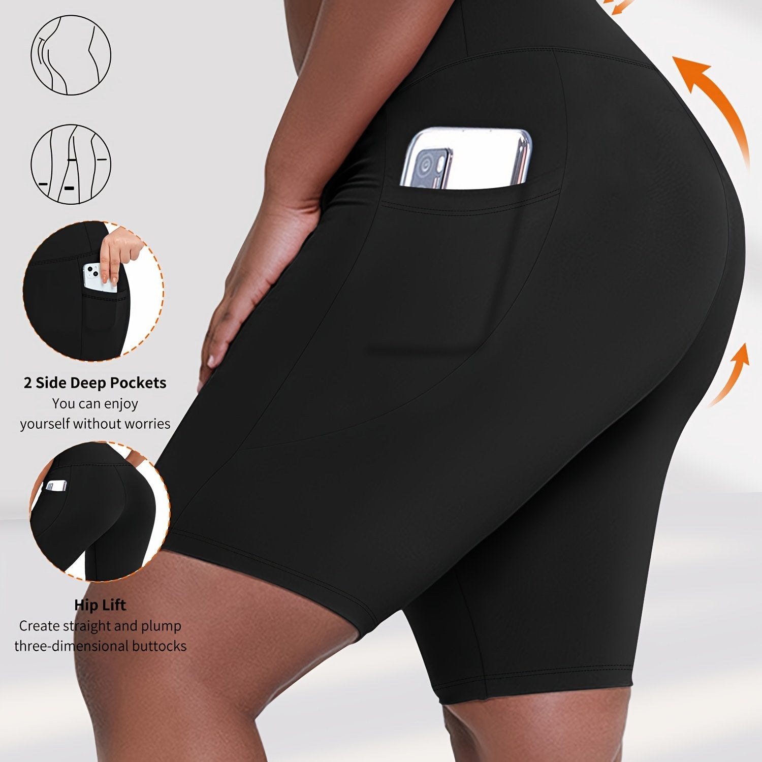 Plus Size Women's High Waist Shorts with Pockets, Stretchy Breathable Fabric