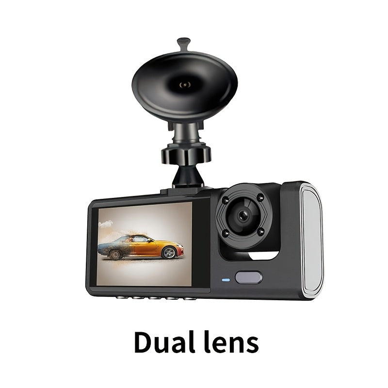 Car Dash Cam 1080P 3-Channel Night Vision Wide Angle Loop Recording Black