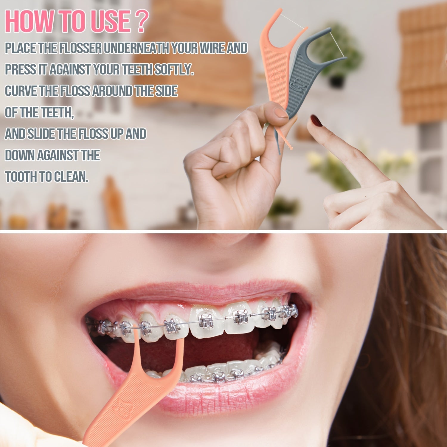 60 dona ortodontik flossers uchun braketlar mo'ljallangan, nashrli ta'm, tish tanlovi