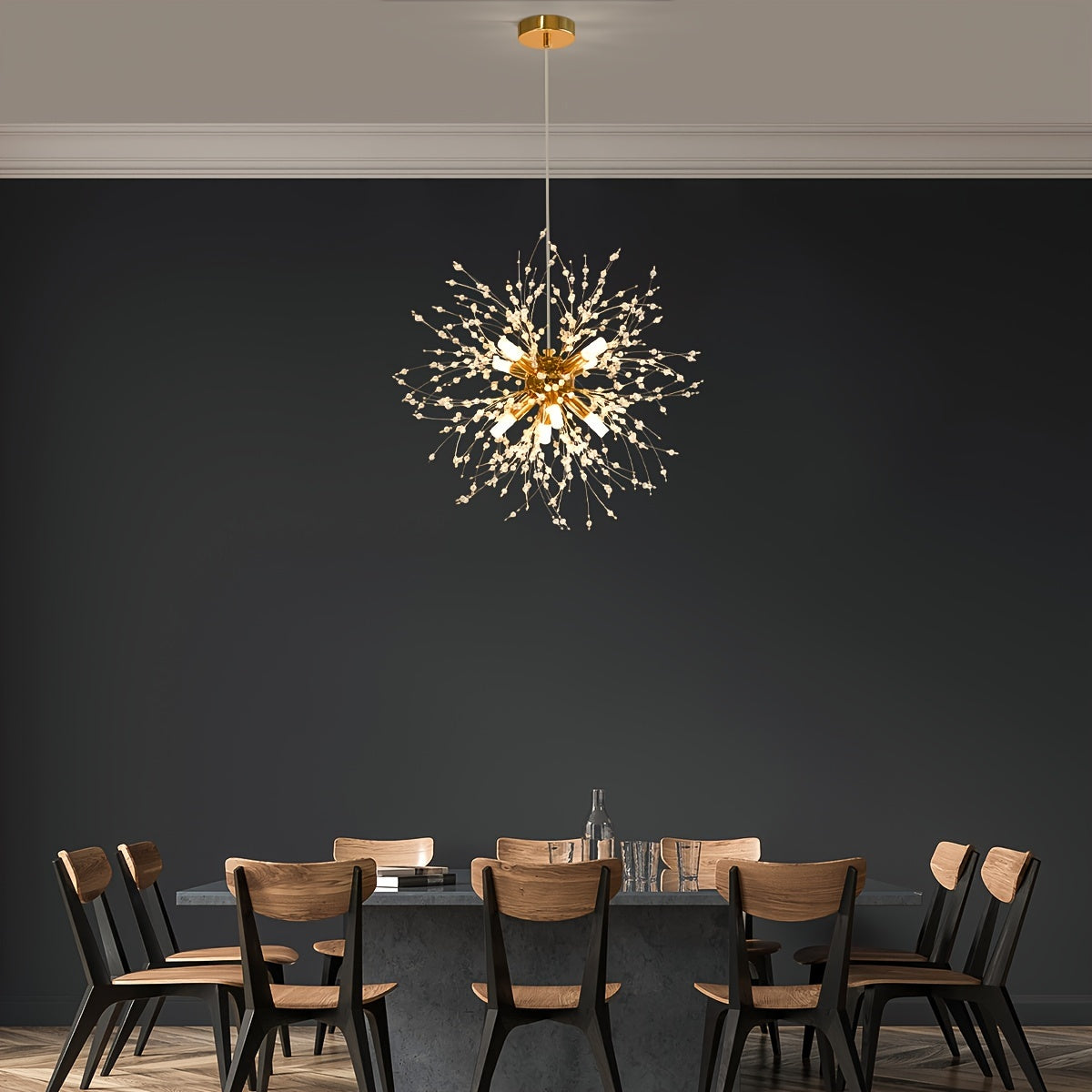 Modern Gold Crystal Dandelion Chandelier with 8 G9 Bulbs for Living Room Dining Room Kitchen