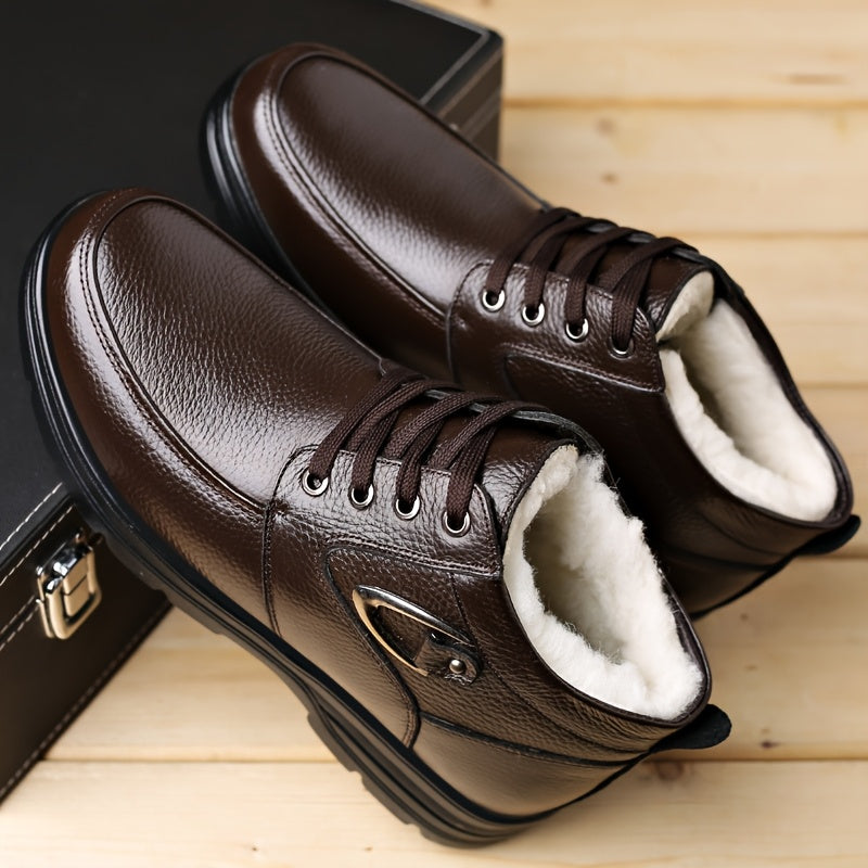 Men's Fleece-Lined Ankle Boots for Outdoor Activities Fall Winter Durable Rubber Sole