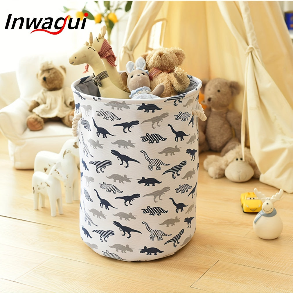 Large Foldable Laundry Hamper with Animal Design, Thick Fabric, Drawstring Lid