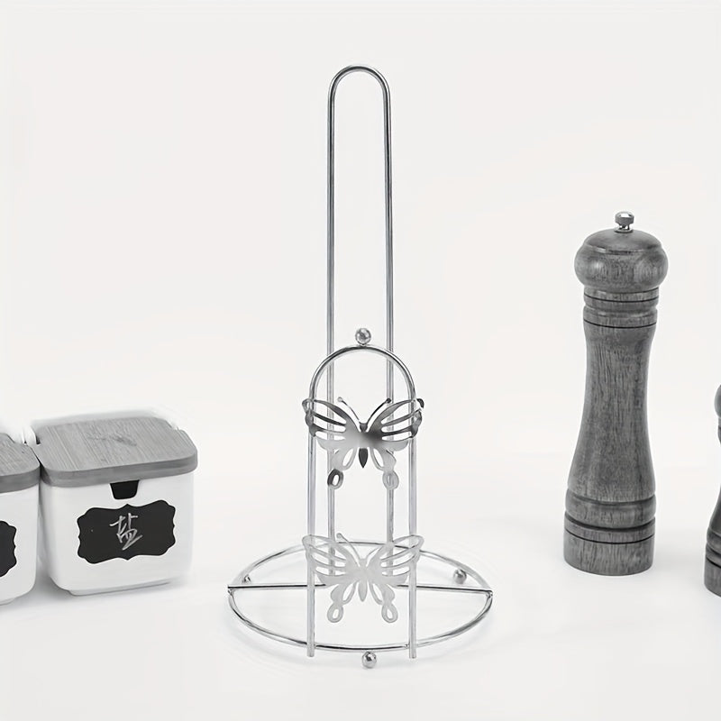 Soporte vertical para toallas de papel de hierro forjado con diseño nórdico de mariposa para cocina y baño