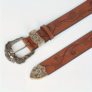 Ayollar uchun keng oymali gul bosma kamar, qorong'i jigarrang, och jigarrang, kuz-qish moda aksessuarlar