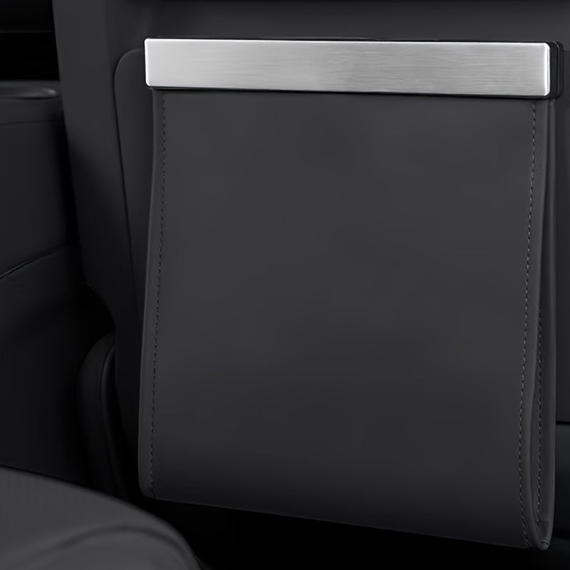 Cubo de basura para coche, organizador de cuero, almacenamiento magnético plegable, negro