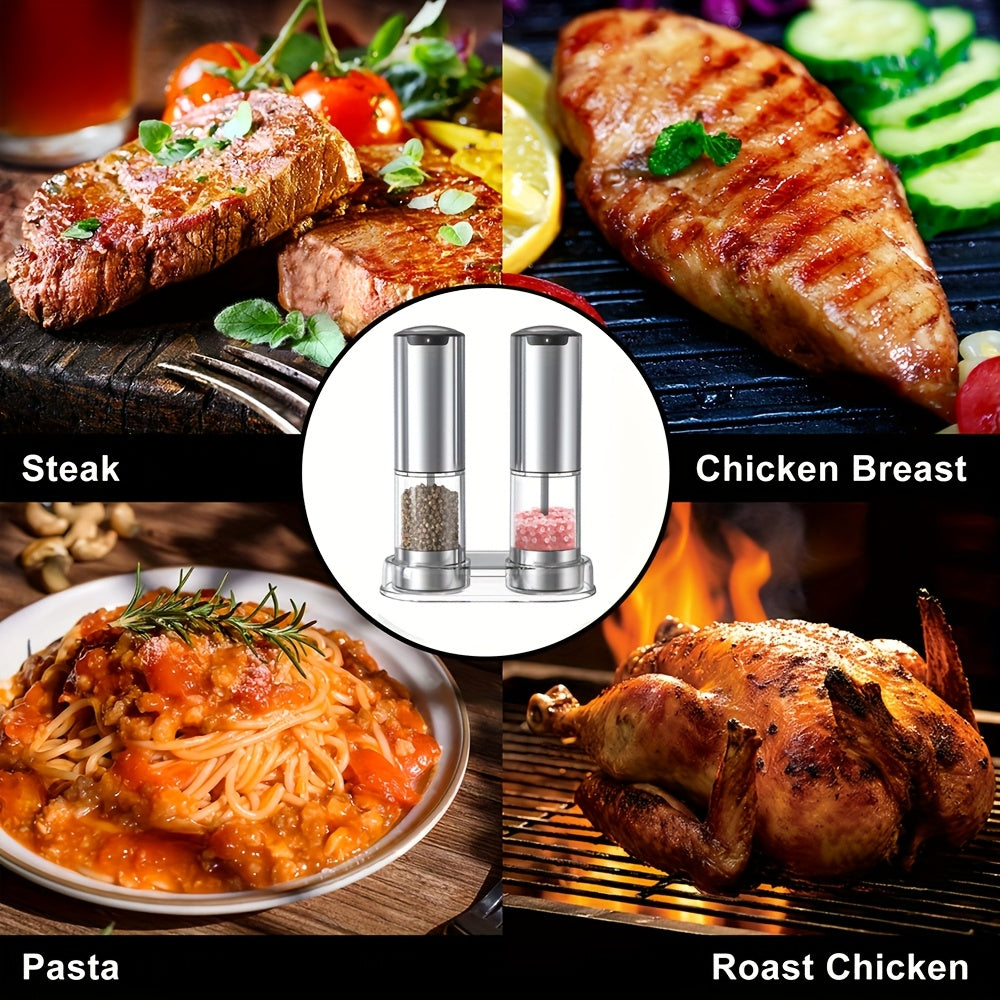 Par de molinillos eléctricos de sal y pimienta de acero inoxidable con carga por Type-C