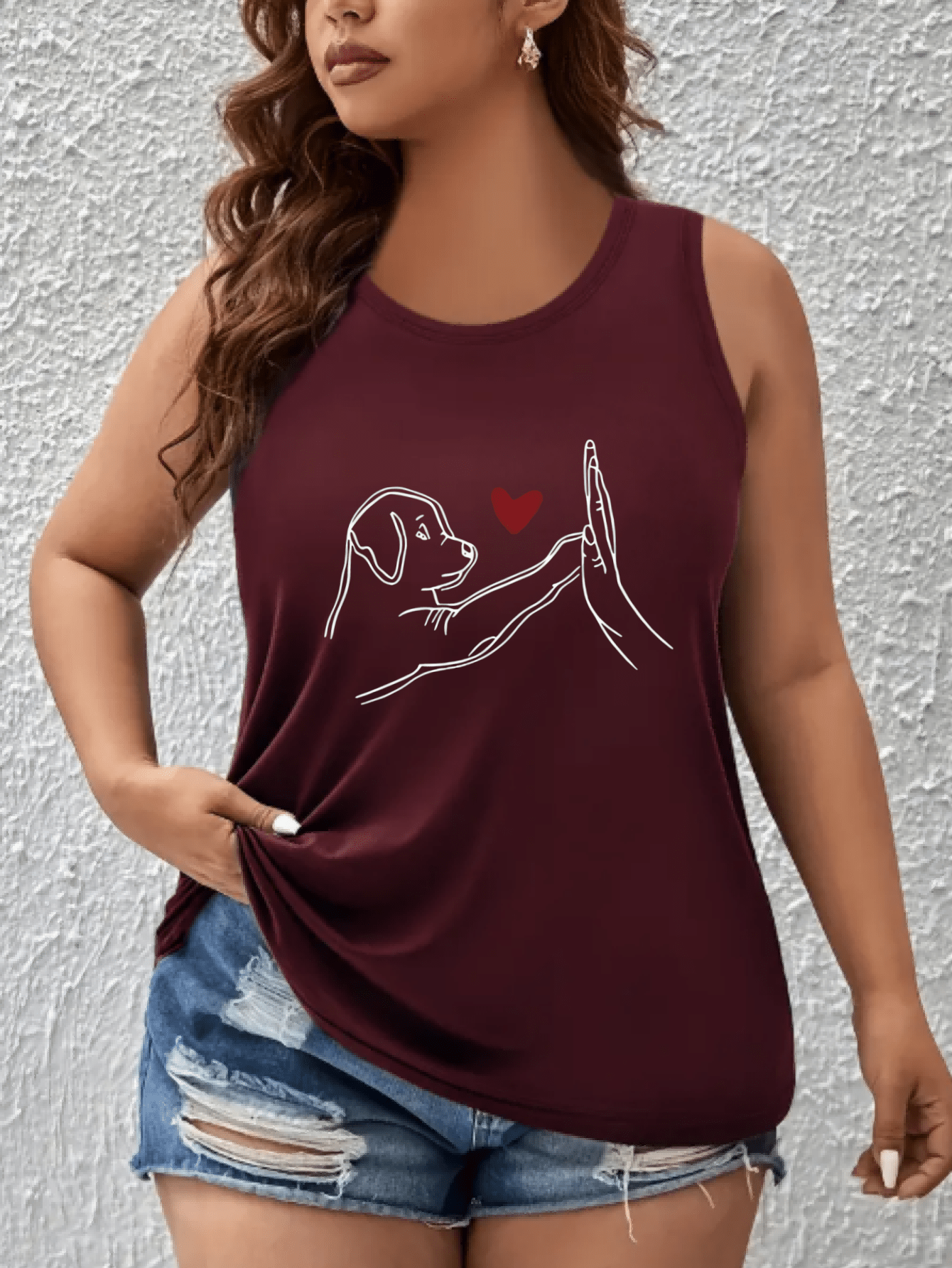 Women's Plus Size Sleeveless Tank Top Breathable Cotton Casual Dog Design