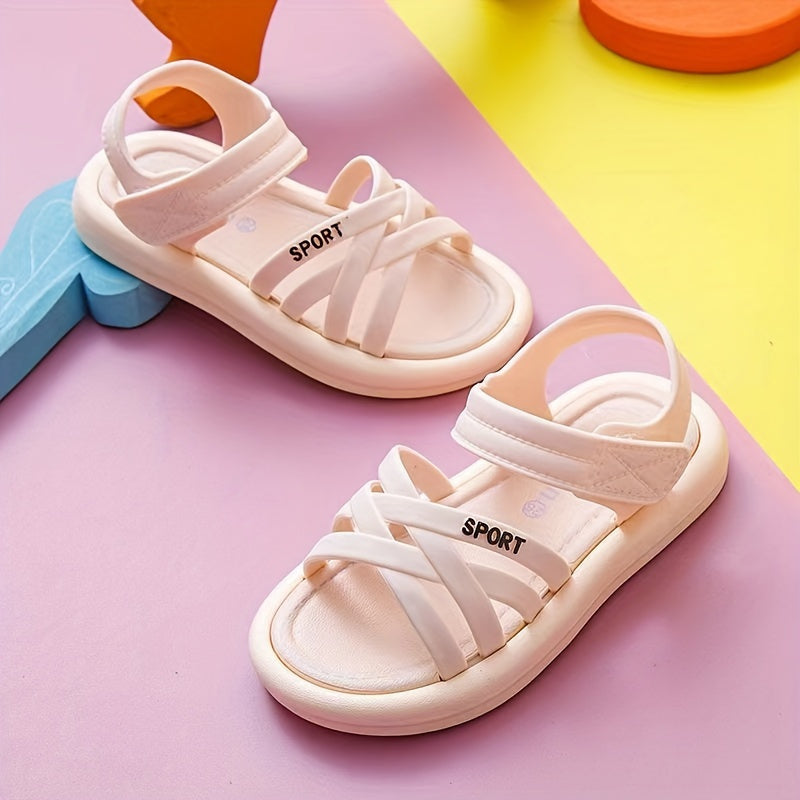 Girls' Summer Princess Sandals PVC Heart Floral Pattern Low Top Hook-and-Loop Strap for Beach Casual Wear