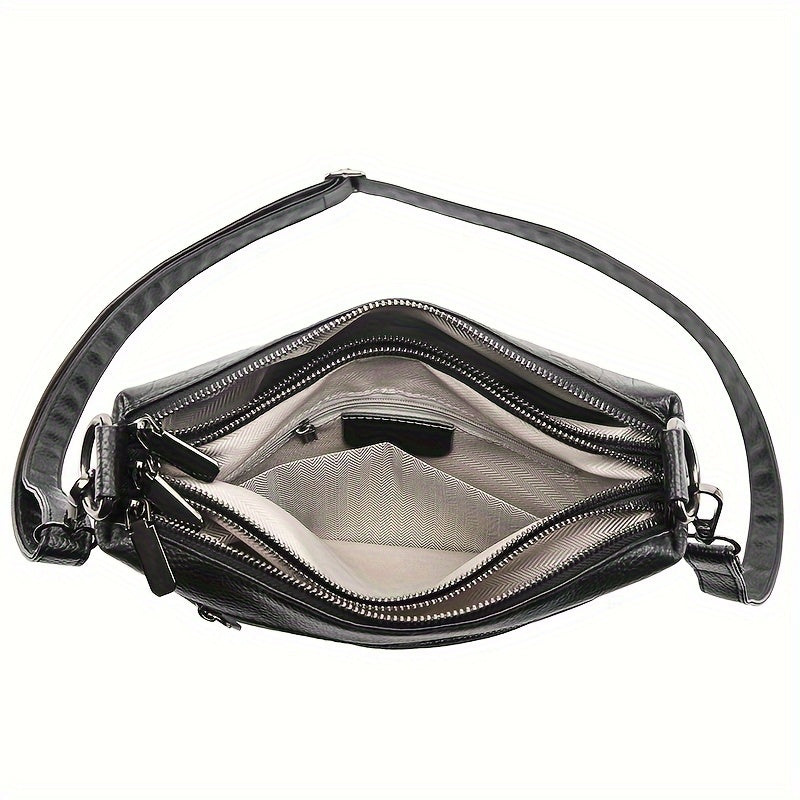 Women's Genuine Leather Shoulder Bag with Large Capacity Black White