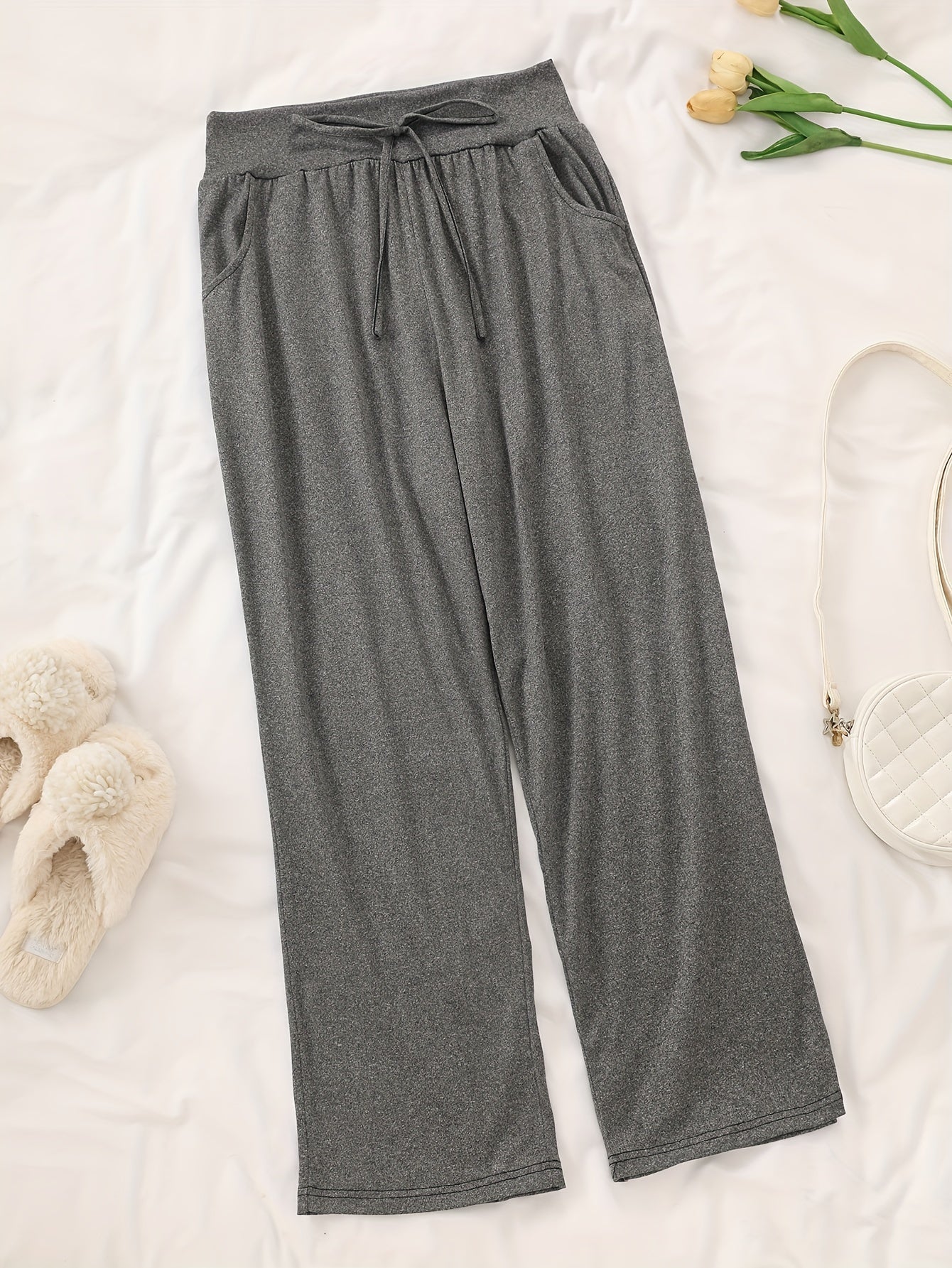 Women's Cozy Pajama Pants 3-Pack Polyester Elastane Black Gray Brown