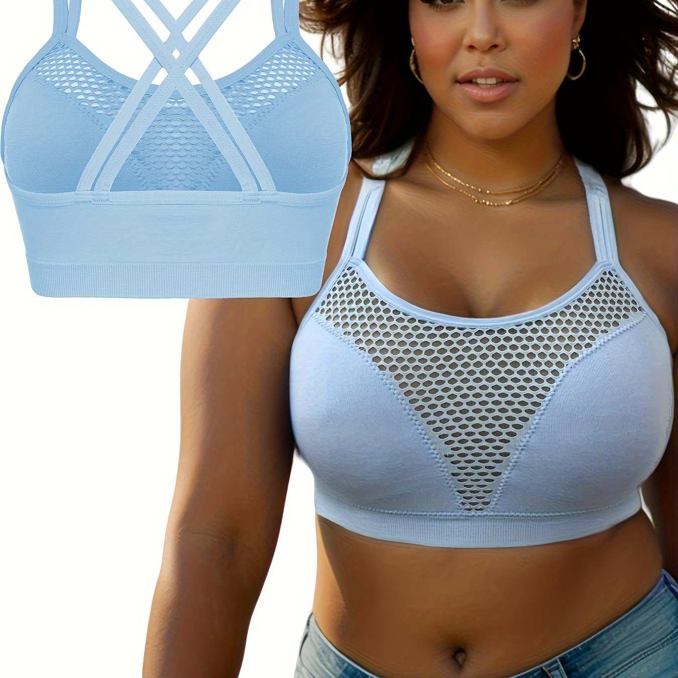 Women's Breathable Workout Sports Bra with Adjustable Straps and Cross-Back