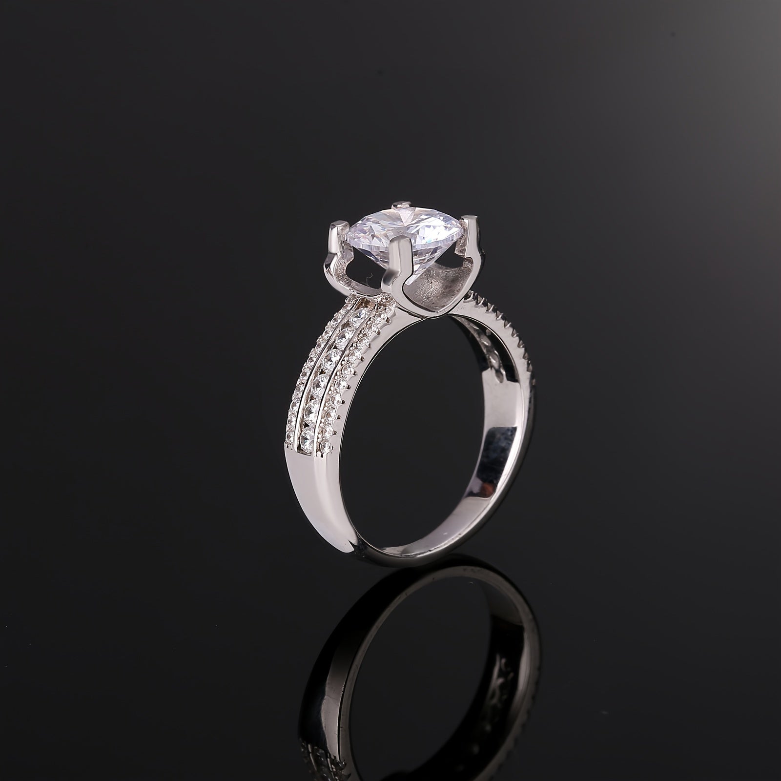 Vintage 2CT Moissanite Engagement Ring in Sterling Silver Platinum Plated October Birthstone Wedding Band