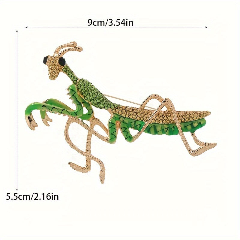 Enamel Mantis Rhinestone Brooch Insect-Shaped Pin Jewelry for Women