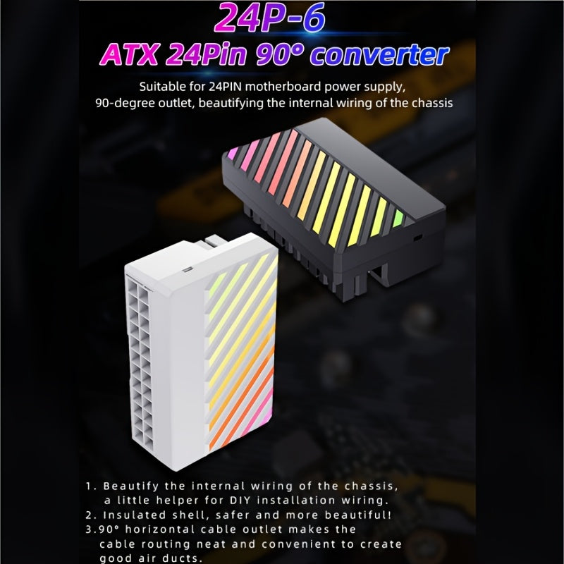 24Pin 90 Degree Power Supply Converter for ATX Motherboards Matte Finish Horizontal Cable Routing