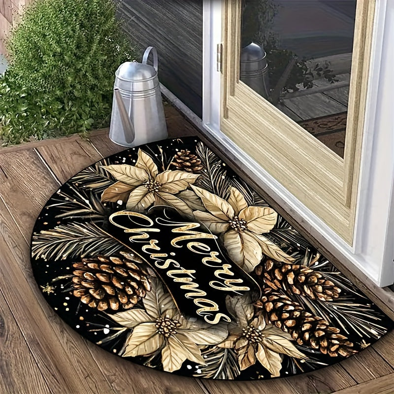 Christmas Cheer Semi-Circle Doormat Non-Slip Machine Washable Polyester