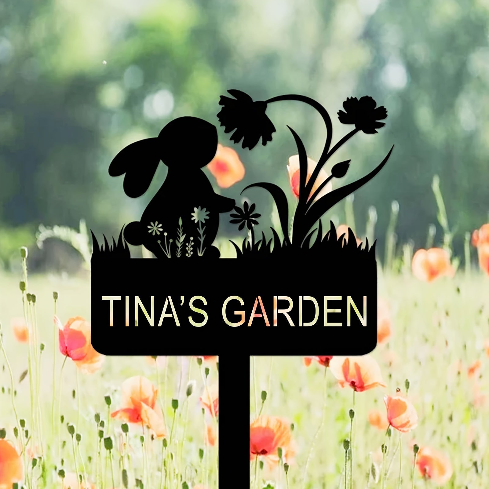 Black Metal Rabbit Garden Stake Outdoor Memorial Marker Sturdy Decorative