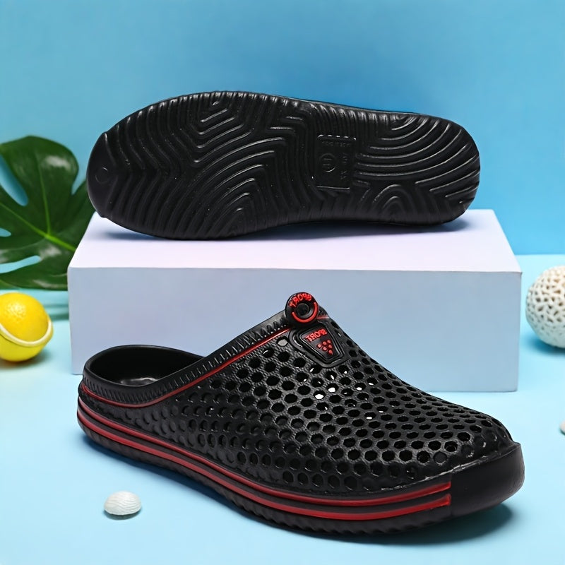 Women's Lightweight Summer Clogs - Breathable Perforated Slip-On Sandals Black EVA