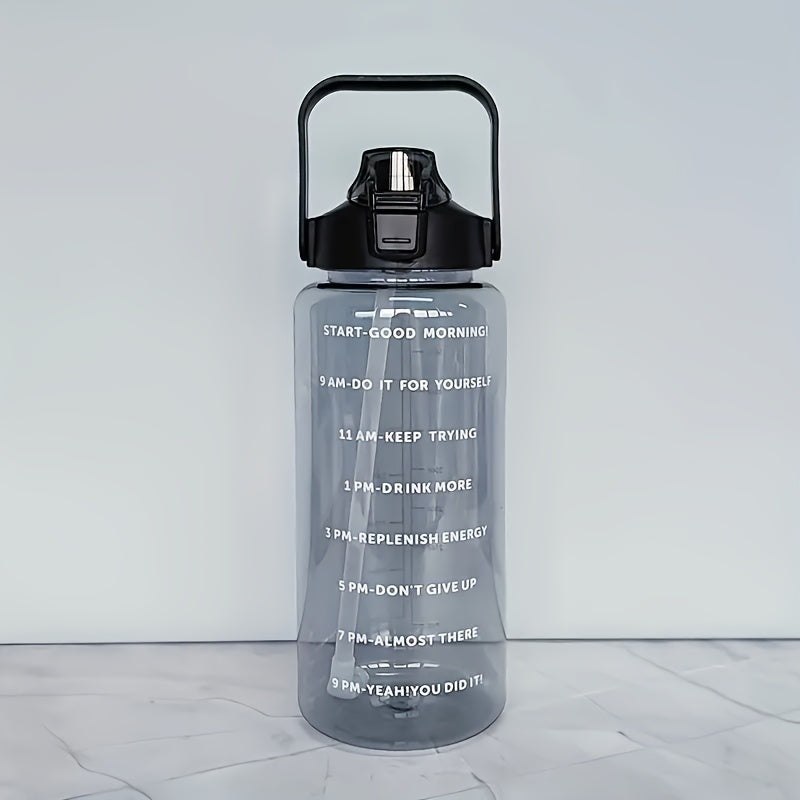 Sports Water Bottle with Straw and Time Marker, Durable Plastic, 24oz for Workout and Camping
