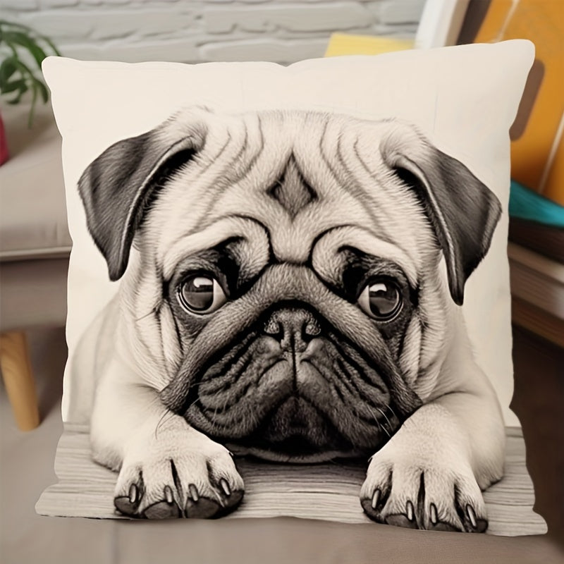 Double-Sided Pug Throw Pillow Cover 45cm Decorative Polyester Cushion Case for Living Room