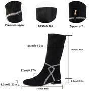 Женские короткие вязанные сапоги однотонного цвета с молнией и низким каблуком