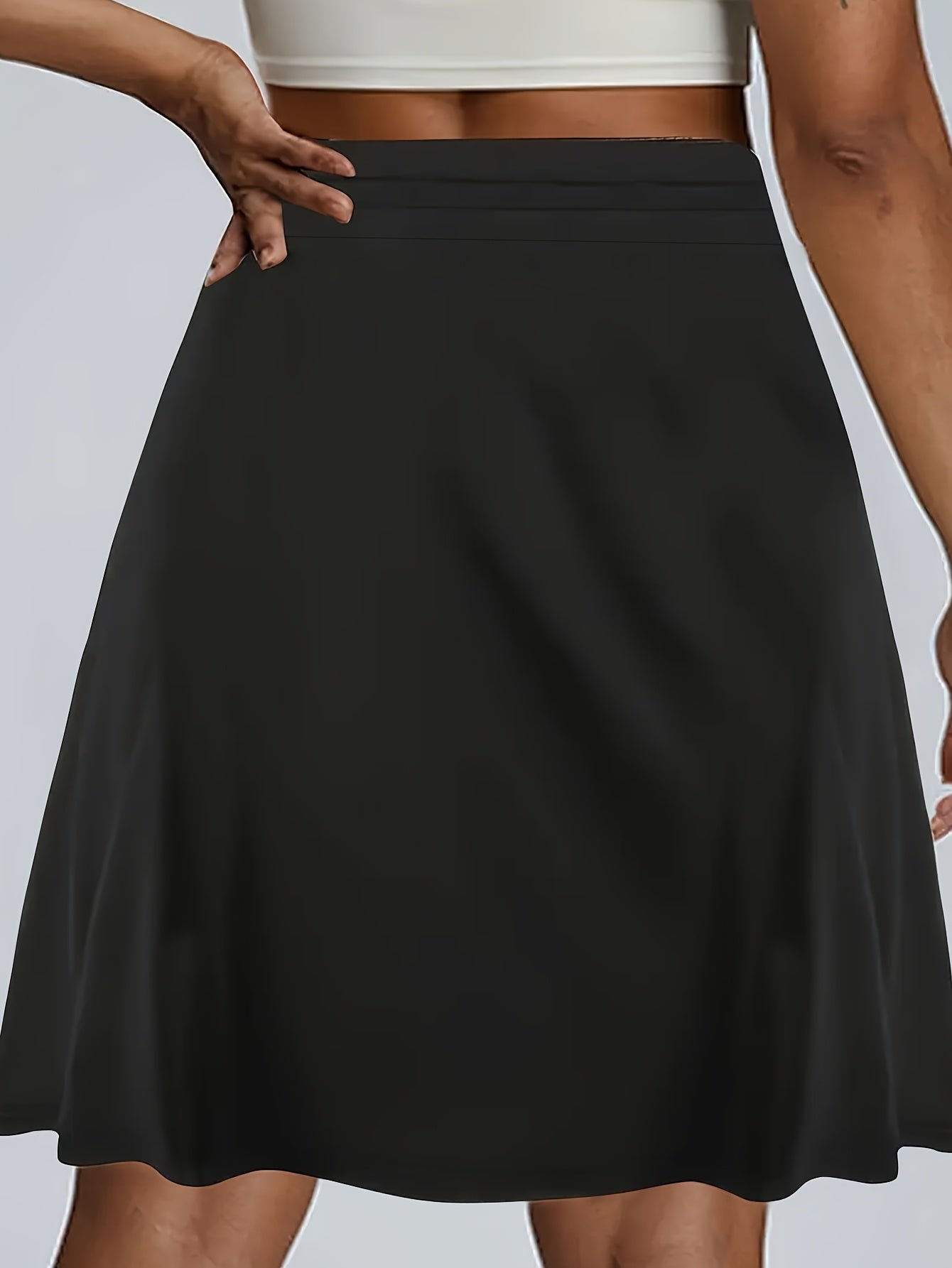 Women’s Plus Size Stretchy High-Waisted Flared Skirt with Pockets