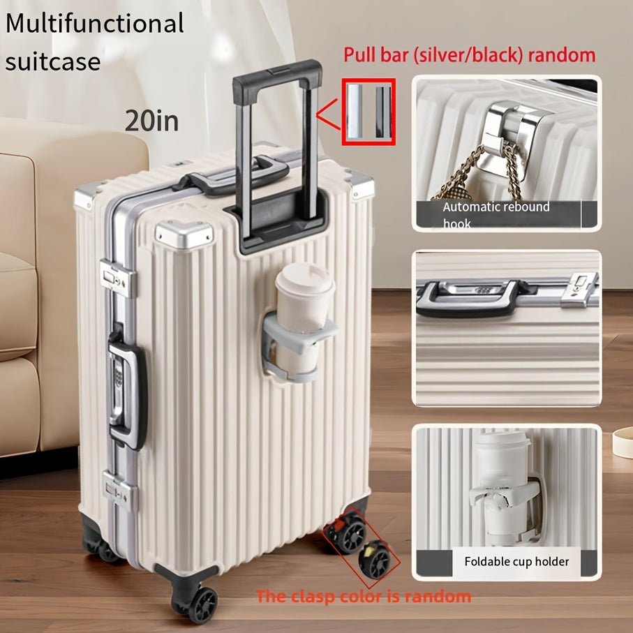 Spinner Wheel Carry-On Luggage 20 Inch Hard Shell Aluminum Frame with Cup Holder and Phone Holder White